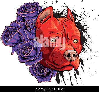 head of dog with roses vector illustration Stock Vector