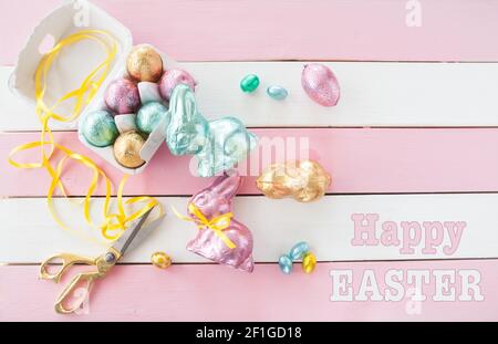 Colorful bunnies made from chocolate Stock Photo