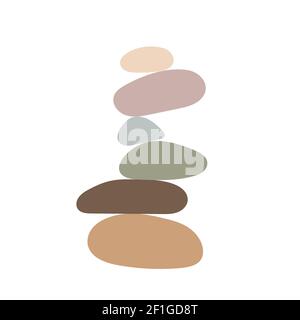 Zen stones simple abstract vector illustration in flat style, relax, meditation and yoga concept, boho colors stone pyramid for making banners, posters, cards, prints, wall art Stock Vector