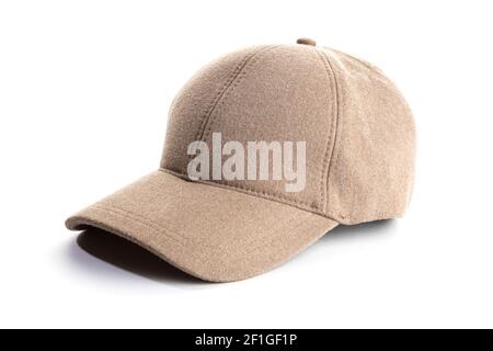 Brown baseball cap isolated on white background. Casual textile cap Stock Photo