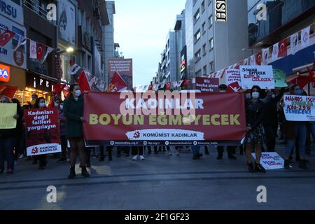 Karsiyaka, Izmir - Turkey , 03-08-2021: Views from the International Working Women’s Day in Izmir, Turkey. Stock Photo