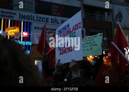 Karsiyaka, Izmir - Turkey , 03-08-2021: Views from the International Working Women’s Day in Izmir, Turkey. Stock Photo