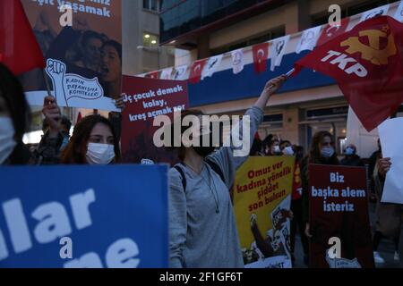 Karsiyaka, Izmir - Turkey , 03-08-2021: Views from the International Working Women’s Day in Izmir, Turkey. Stock Photo