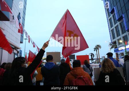 Karsiyaka, Izmir - Turkey , 03-08-2021: Views from the International Working Women’s Day in Izmir, Turkey. Stock Photo