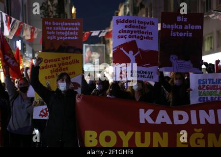 Karsiyaka, Izmir - Turkey , 03-08-2021: Views from the International Working Women’s Day in Izmir, Turkey. Stock Photo