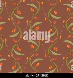 tulip flowers seamless vector pattern in warm colors Stock Vector