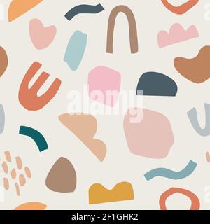 Pieces of torn paper and brush strokes. Seamless pattern. Abstract cut out vector shapes. Flat simple minimalist colorful background. Collage elements Stock Vector