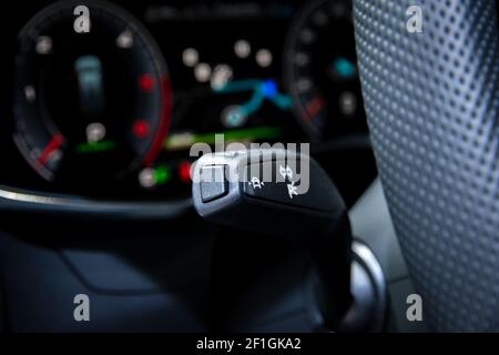 Car lights and signals on off button stick control. Stock Photo