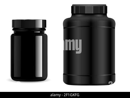 Whey protein bottle container Black and White Stock Photos