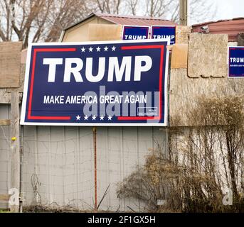 Signs Supporting Trump and the Slogan Make America Great Again Stock Photo