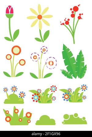 Collection of various funny and colorful flowers and herbs Stock Photo