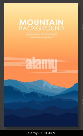 Landscape with silhouettes of blue mountains. Poster of high blue rocky mountains with copy-space. Stock Vector