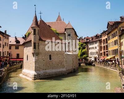 Cityscape with ancient prison now museum in Old Town of Annecy. France Stock Photo