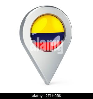 Map pointer with flag of Colombia, 3D rendering isolated on white background Stock Photo