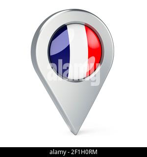 Map pointer with flag of France, 3D rendering isolated on white background Stock Photo