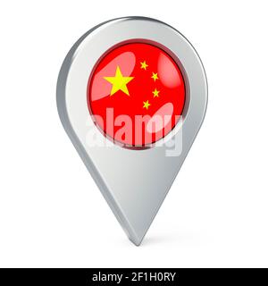 Map pointer with flag of China, 3D rendering isolated on white background Stock Photo