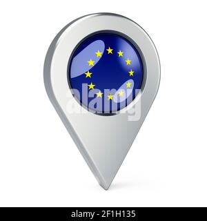 Map pointer with flag of the European Union, 3D rendering isolated on white background Stock Photo