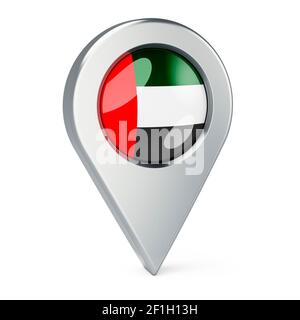 Map pointer with flag of the United Arab Emirates, 3D rendering isolated on white background Stock Photo