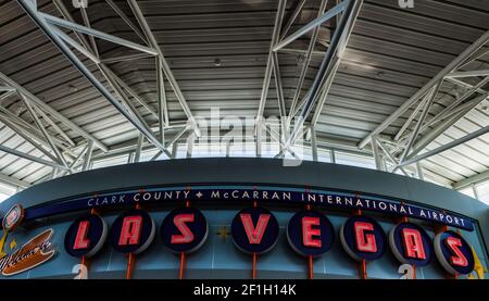 Welcome Sign at McCarran International Airport, Las Vegas, Nevada, USA Stock Photo