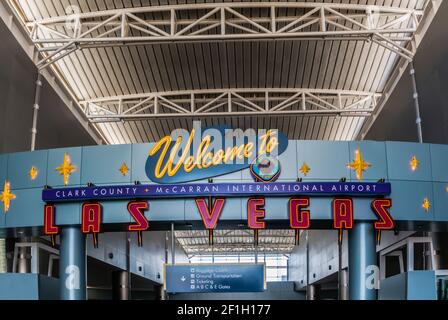 Welcome Sign at McCarran International Airport, Las Vegas, Nevada, USA Stock Photo