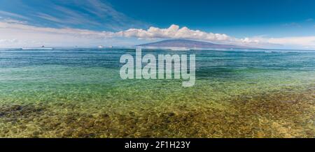 The Island of Lanai Across the Clear Water of Lahaina Bay, Lahaina, Maui, USA Stock Photo