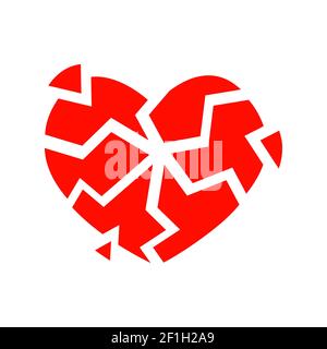 Red broken heart icons isolated on white background. Symbol of heartbreak, divorce, parting. Vector flat illustration. Stock Vector
