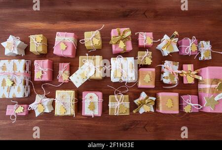 Festively wrapped gifts for Christmas Stock Photo