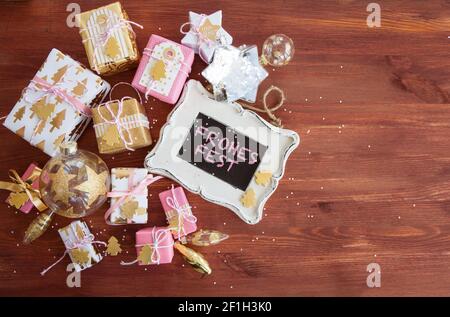 Festively wrapped gifts for Christmas Stock Photo