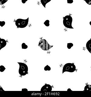 Seamless cute birds colorful cartoon pattern. Stock Photo