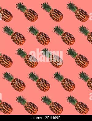 pineapple pattern on retro pink background Stock Photo
