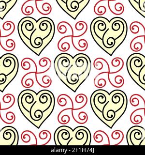 Love seamless pattern. White hearts and swirls on pink background Stock Photo