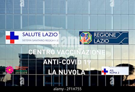 Covid 19, Coronavirus vaccine campaign. Vaccination hub in The Eur Convention Centre 'La Nuvola' by architect Massimiliano Fuksas. Rome, Italy, Europe Stock Photo