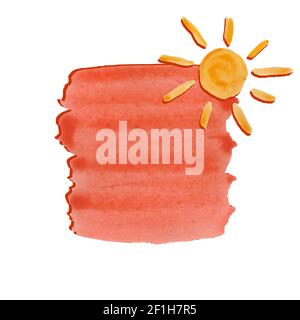 Background of orange watercolor brush strokes, watercolor sun Stock Photo