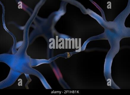 Neurons connected in brain 3d illustration Stock Photo