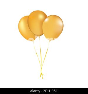 Birthday yellow balloons on white background. Realistic vector balloon Stock Vector