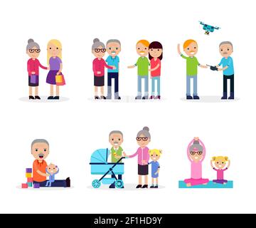 Active leisure composition with retired people in different situations in flat style isolated vector illustration Stock Vector