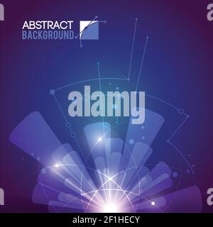 Futuristic background with flat circuit wire tracks and transparent concentric rays coming from blurry light source vector illustration Stock Vector
