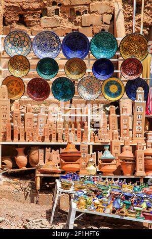 Colourful plates on sale Stock Photo