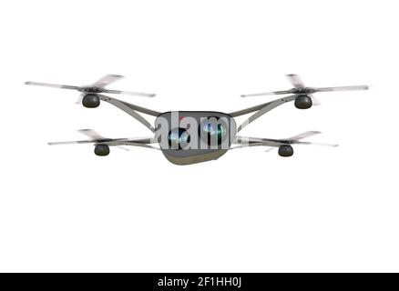 Isolated modern camera drone in flight, front view of the futuristic black  concept 3D illustration Stock Photo