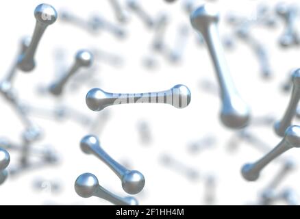 Glossy metallic molecules on white background 3D illustration