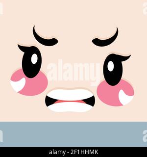 Image Details INH_18984_61368 - Cartoon face vector scared or upset emoji  with open toothy mouth and eyes looking up. Funny facial expression,  negative shocked feelings, character frightened emotion isolated on white  background.