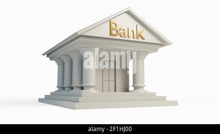 Antique white bank building concept with column isolated. 3D illustration Stock Photo