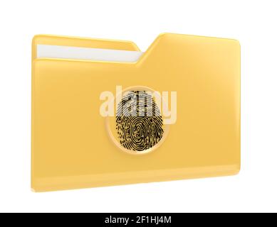 Yellow file folder with fingerprint scanner 3d illustration icon isolated on white Stock Photo