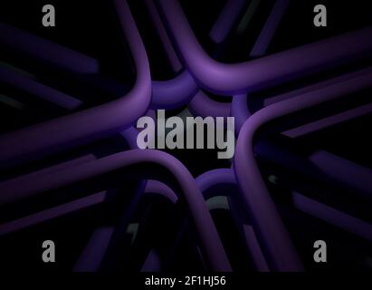 Abstract curly violet lines pipes, 3d illustration Stock Photo