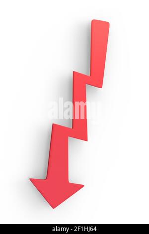 Red DOWN arrow. 3d illustration isolated on white background Stock Photo