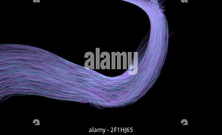 Wave of the blue colored curved lines. Abstract wavy stripes on a black background isolated. Creative line art 3d illustration Stock Photo