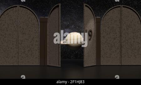 Saturn in row door numbered. 3d illustration Stock Photo