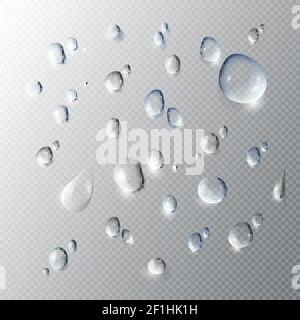 Realistic pure water drops collection of different shapes and forms on light transparent background isolated vector illustration Stock Vector