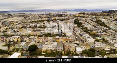 Arerial View Row Houses Streets and Neighborhoods of South San Francisco California Stock Photo