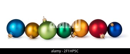 Set of bright Christmas balls on white background. Banner design Stock ...